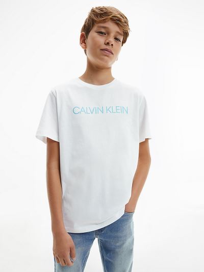 Calvin Klein Ruhák HU466618 | Calvin Klein Organic Cotton Logo Fiu Póló Világos Fehér / Kék